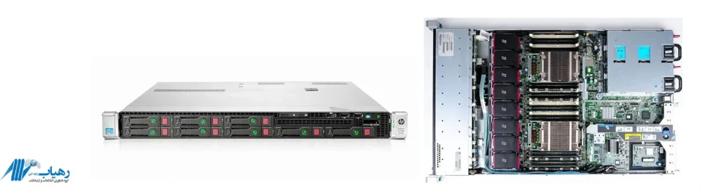 نمای داخلی سرور HP DL360P G8 با اسلات‌های رم و دو پردازنده Xeon