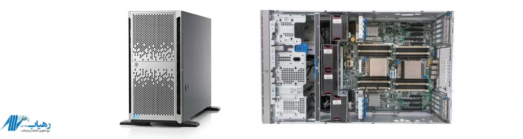 داخل سرور HP ML350p G8 با اسلات‌های رم و دو عدد پردازنده Xeon