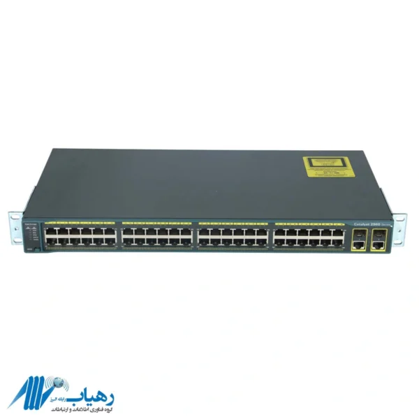نمای جلو سوئیچ سیسکو مدل WS-C2960-48TC-S با پورت‌های اترنت و uplink ترکیبی