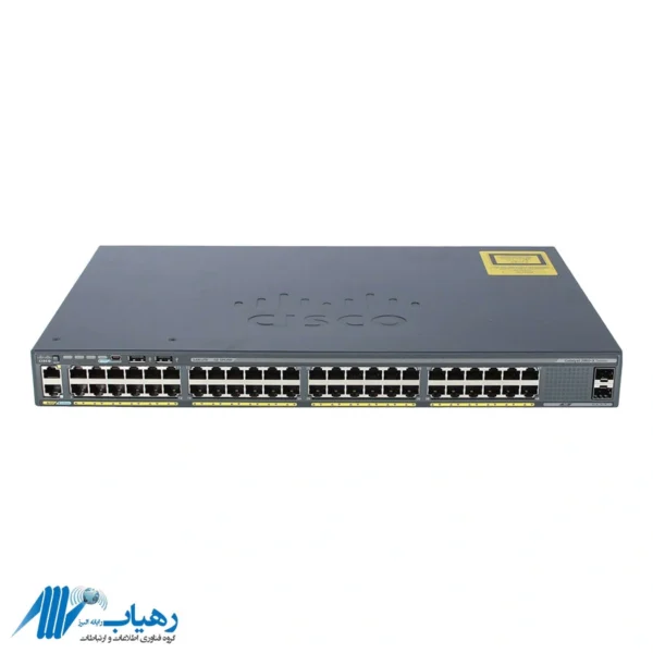 نمای جلویی سوئیچ سیسکو مدل WS-C2960X-48TS-LL با ۴۸ پورت RJ-45 و ۴ پورت SFP
