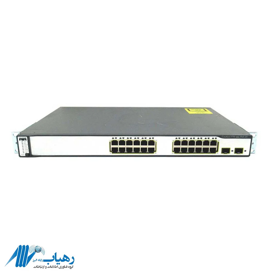 تصویر سوئیچ سیسکو مدل WS-C3750-24PS-S از نمای روبرو