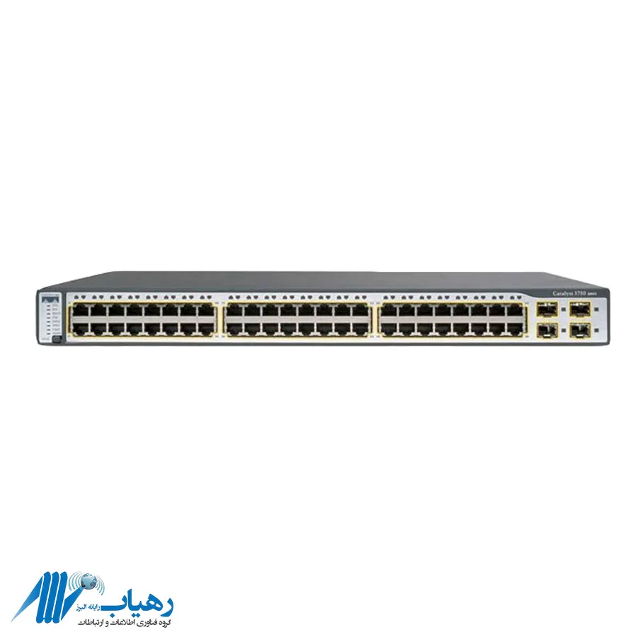 دستگاه سوئیچ Cisco WS-C3750-48TS-S شامل پورت کنسول و پاور
