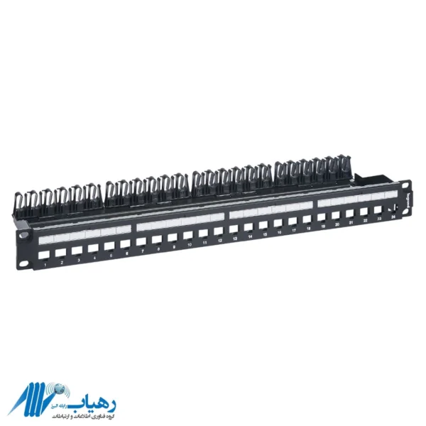 پشت پچ پنل لگراند CAT6 UTP با نگهدارنده کابل و پورت‌های شماره‌گذاری شده